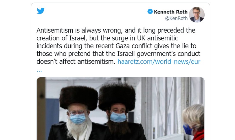 Aufruf zum Rücktritt von Human Rights Watch Chef nach einem Tweet, in dem Israel Antisemitismus vorgeworfen wird