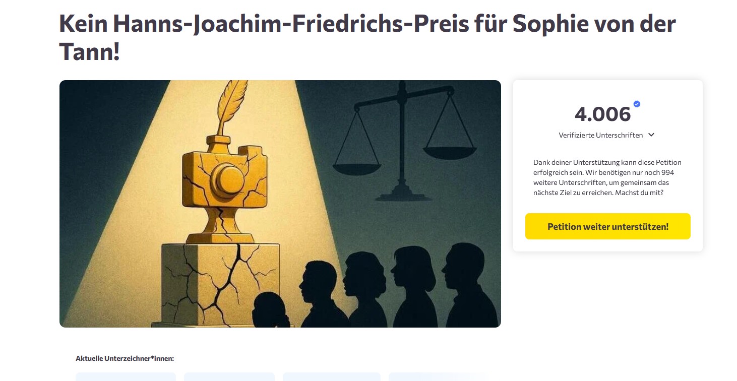 Ein Preis mit Verantwortung: Warum wir die Petition gegen die Auszeichnung für Sophie von der Tann unterstützen