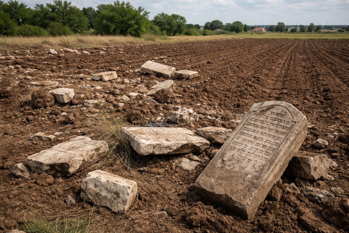 Bauer zerstört historischen jüdischen Friedhof in der Ukraine